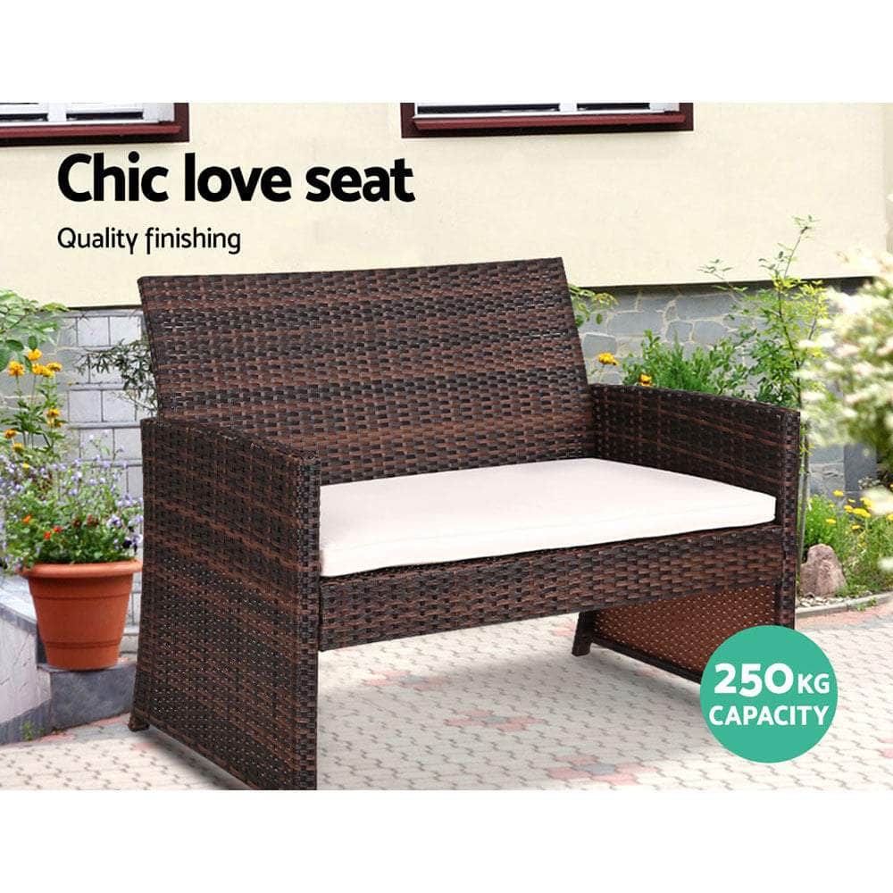 Gardeon Set of 4 Outdoor Rattan Chairs & Table - Brown