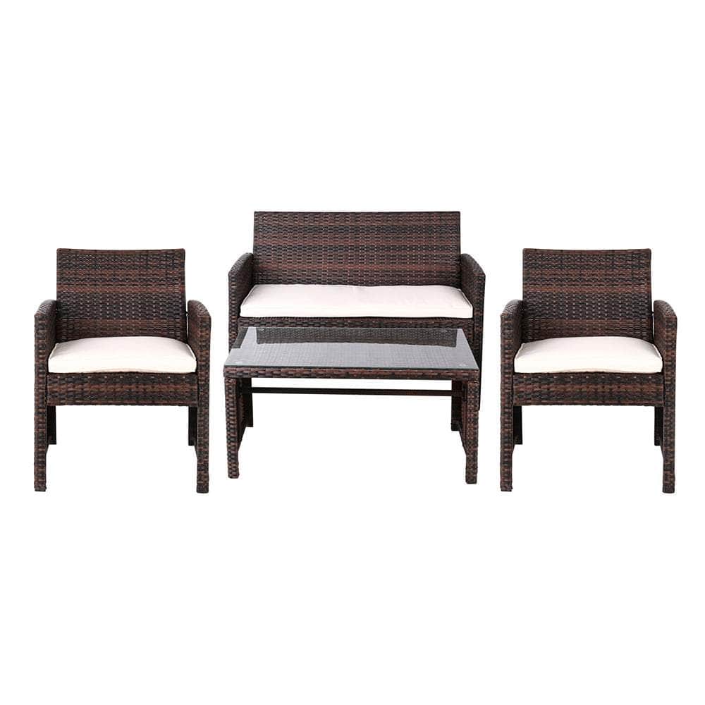 Gardeon Set of 4 Outdoor Rattan Chairs & Table - Brown