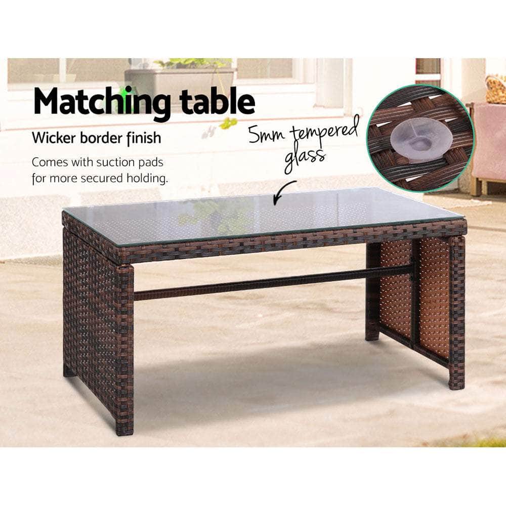 Gardeon Set of 4 Outdoor Rattan Chairs & Table - Brown