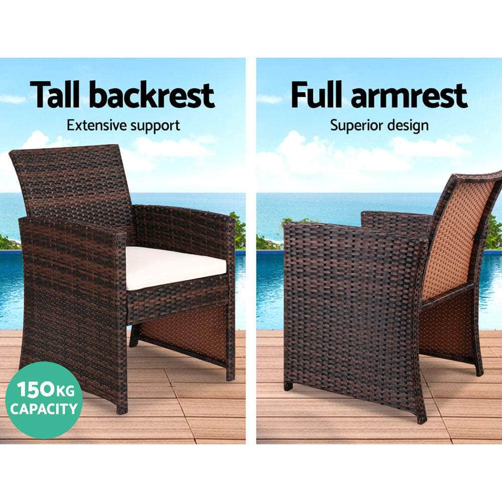 Gardeon Set of 4 Outdoor Rattan Chairs & Table - Brown