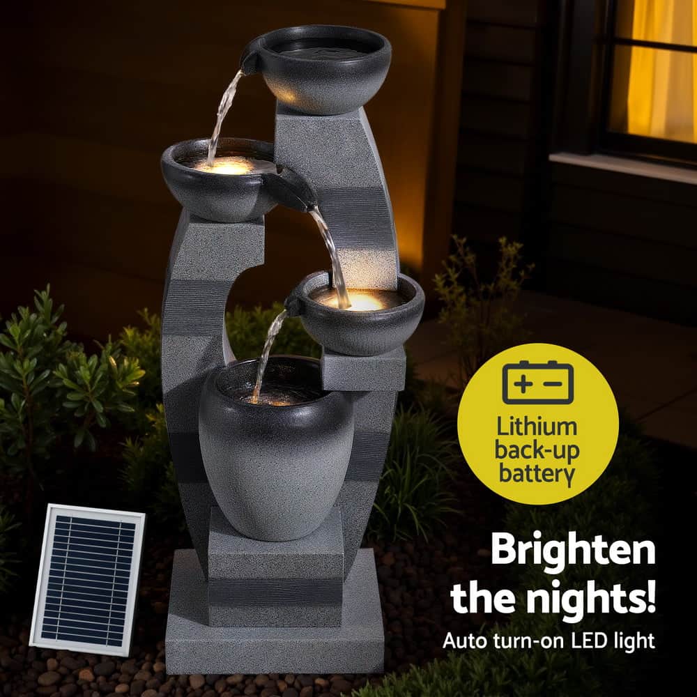 Gardeon Solar Fountain Water Feature Outdoor Fountain Indoor 3-Tier Bowl Cascading Grey, Fountain & Ponds Ac - photo 15
