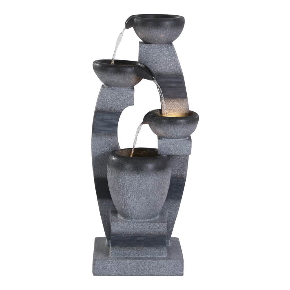 Grey colour - Gardeon Solar Fountain Water Feature Outdoor Fountain Indoor 3-Tier Bowl Cascading Grey - photo 12