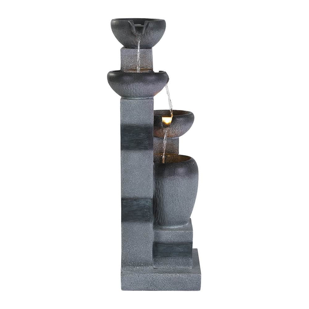 Gardeon Solar Fountain Water Feature Outdoor Fountain Indoor 3-Tier Bowl Cascading Grey | Fountain & Ponds A - photo 13