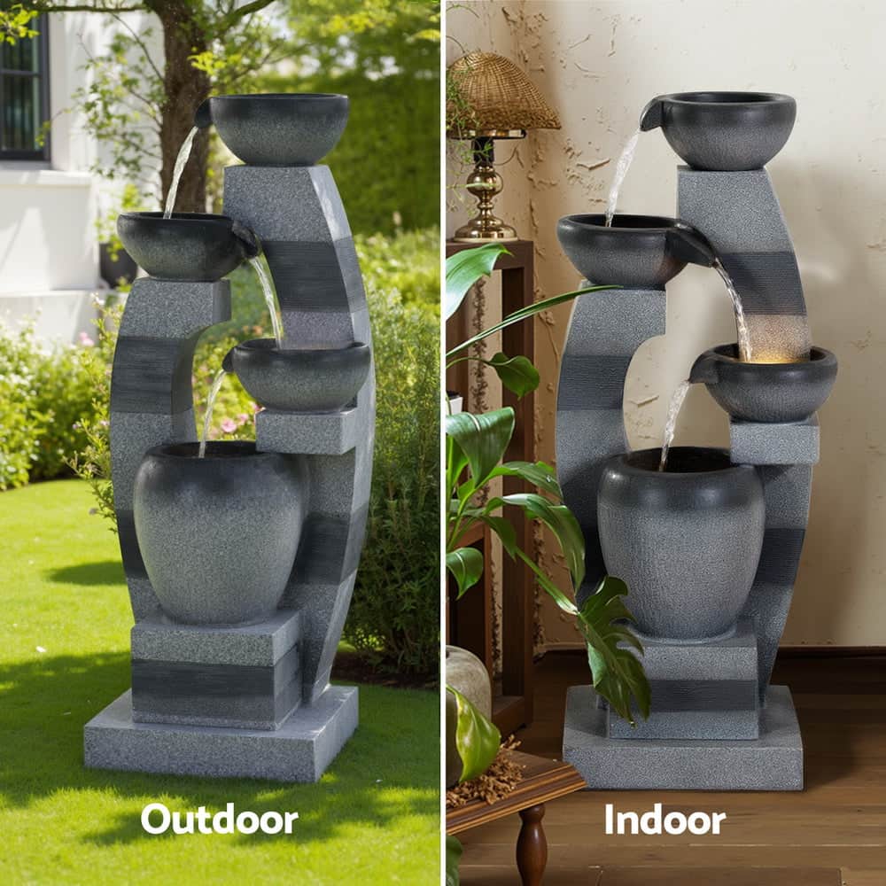 Gardeon Solar Fountain Water Feature Outdoor Fountain Indoor 3-Tier Bowl Cascading Grey | Grey colour - photo 14
