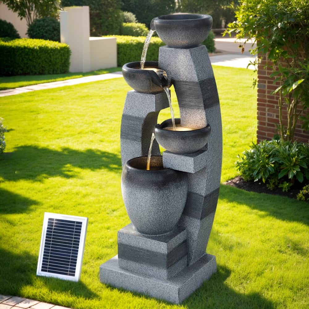 Gardeon Solar Fountain Water Feature Outdoor Fountain Indoor 3-Tier Bowl Cascading Grey with Fountain & Pond - photo 17