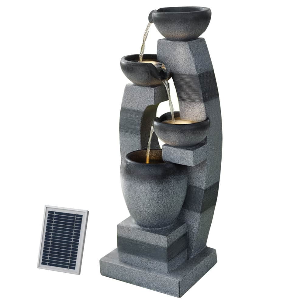 Gardeon Solar Fountain Water Feature Outdoor Fountain Indoor 3-Tier Bowl Cascading Grey - Grey colour