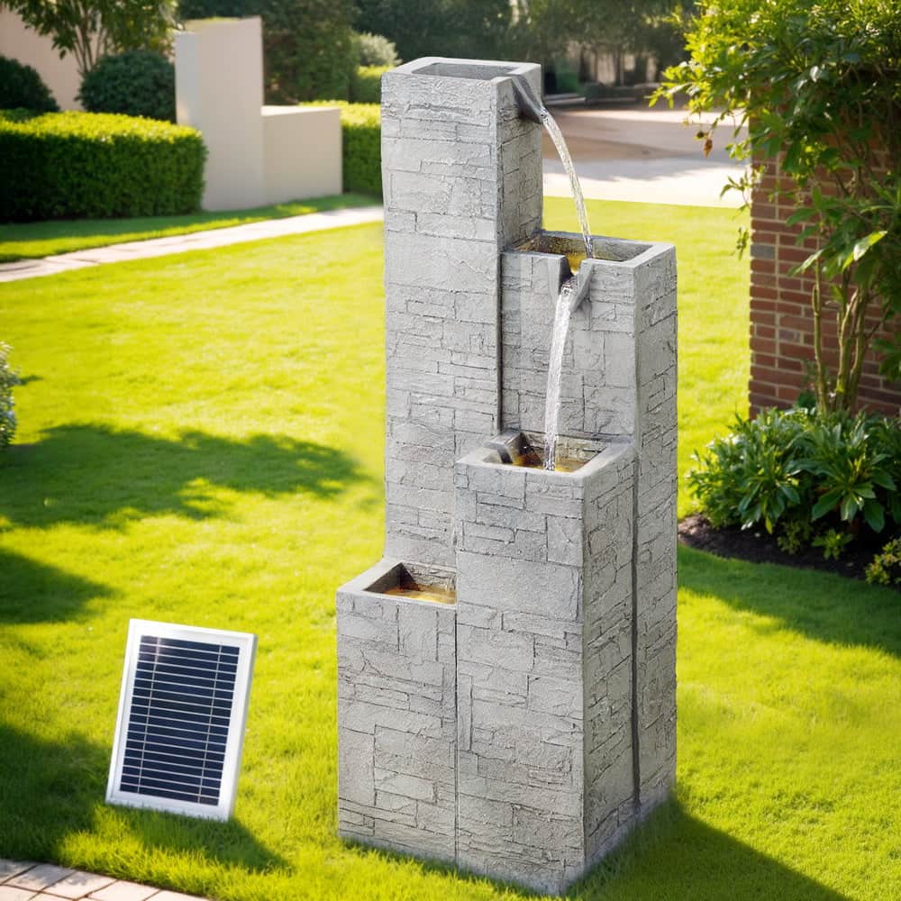 Gardeon Solar Fountain Water Feature Outdoor Indoor 4-Tier Square Cascading Beige