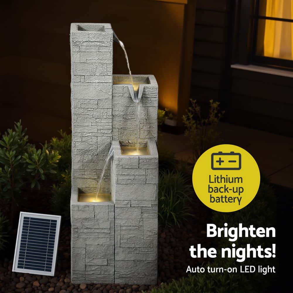 Gardeon Solar Fountain Water Feature Outdoor Indoor 4-Tier Square Cascading Beige, Fountain & Ponds Accessor - photo 15