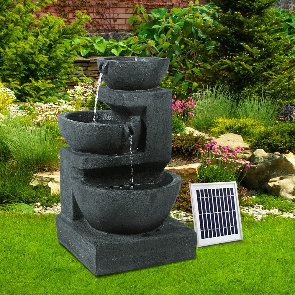 60Cm - Solar Water Feature Cascading Fountain 3-Tier Bowl LED Lights 60CM Blue