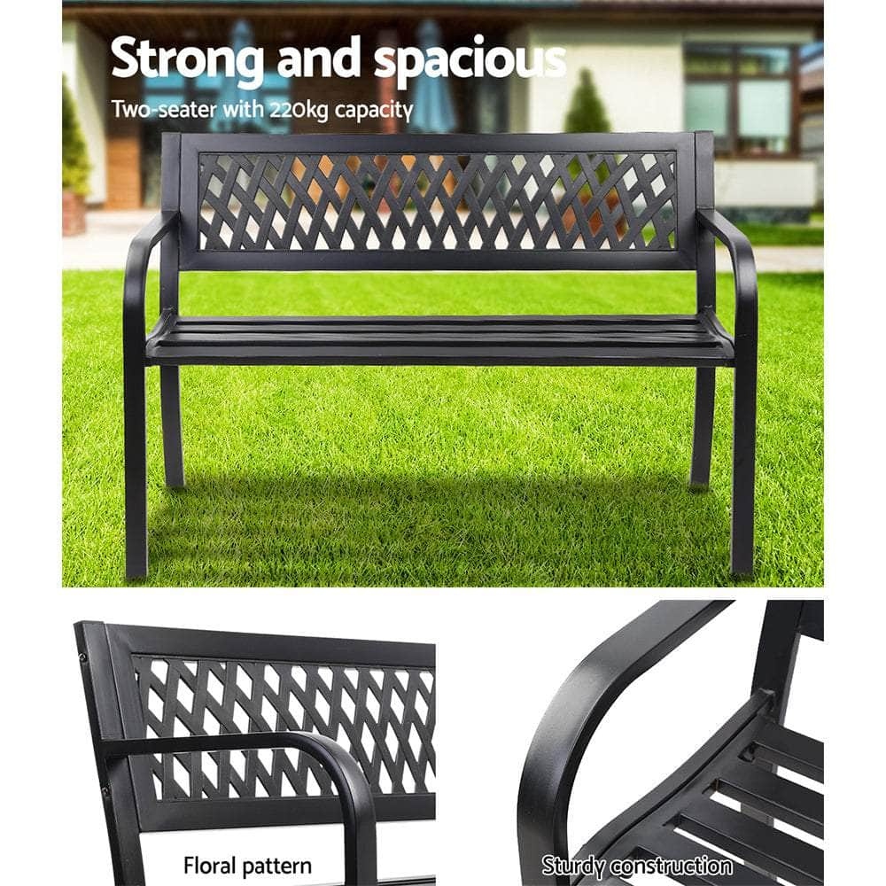 Gardeon Steel Modern Garden Bench - Black