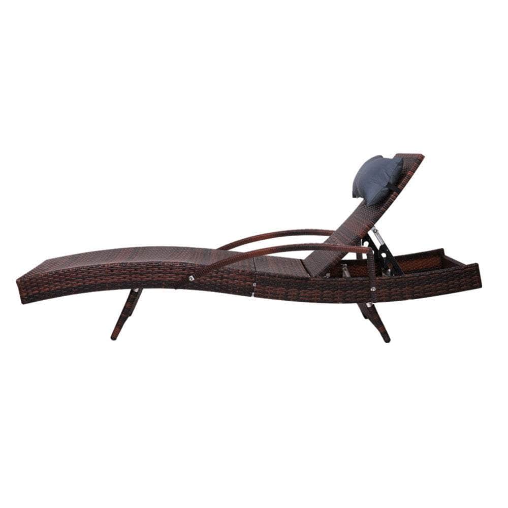 Gardeon Sun Lounge Outdoor Furniture Wicker Lounger Rattan Day Bed Garden Patio Brown
