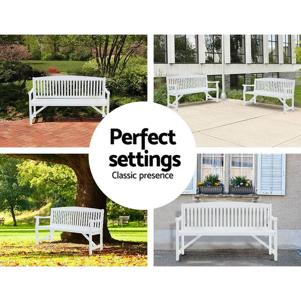 Gardeon Wooden Garden Bench Chair Outdoor Furniture Patio Deck 3 Seater White