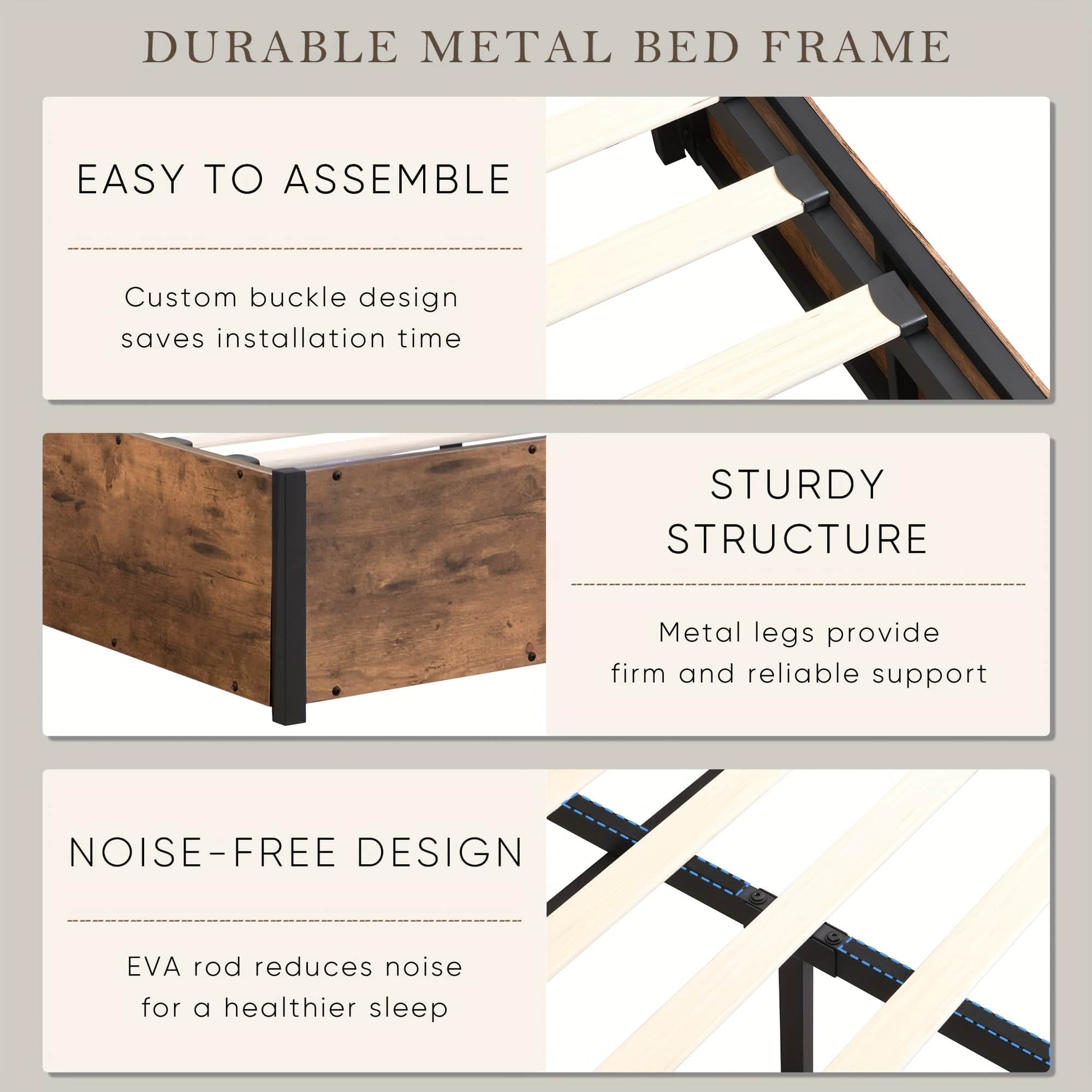 Gas Lift Bed Frame With Storage Queen Size Wooden Slats Platform Bed