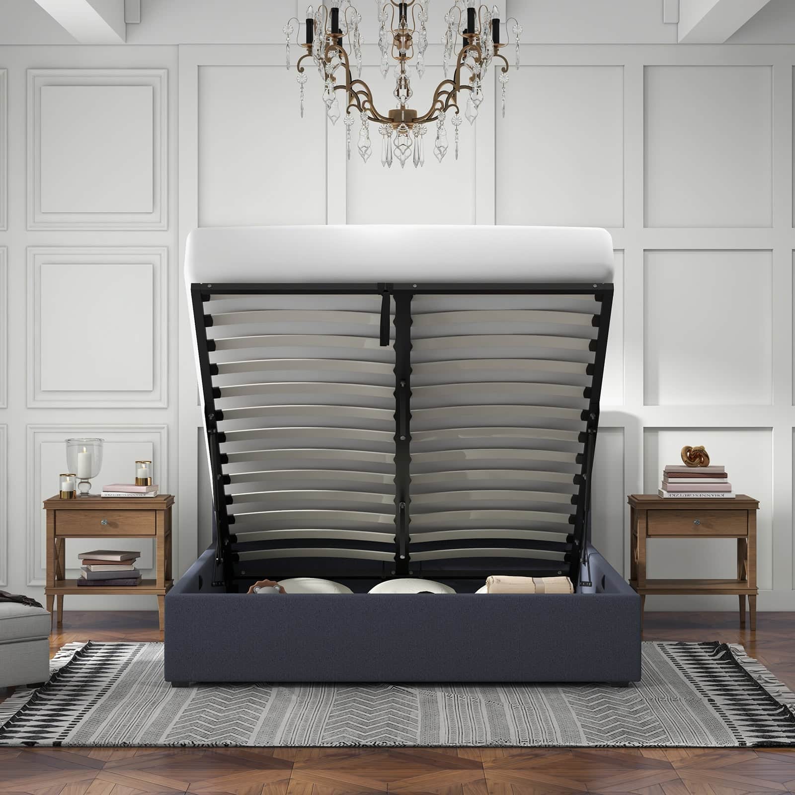 Gas Lift Storage Bed with Headboard Charcoal Double