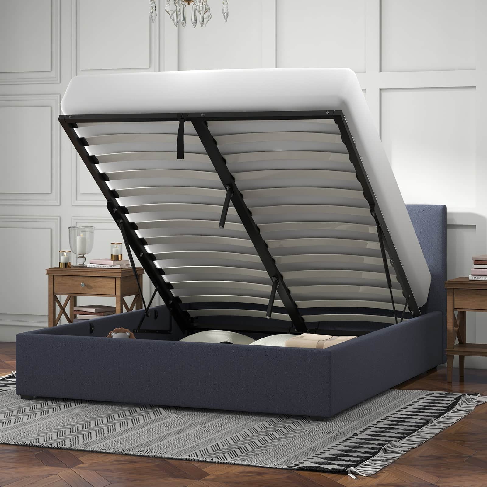 Gas Lift Storage Bed with Headboard Charcoal Double