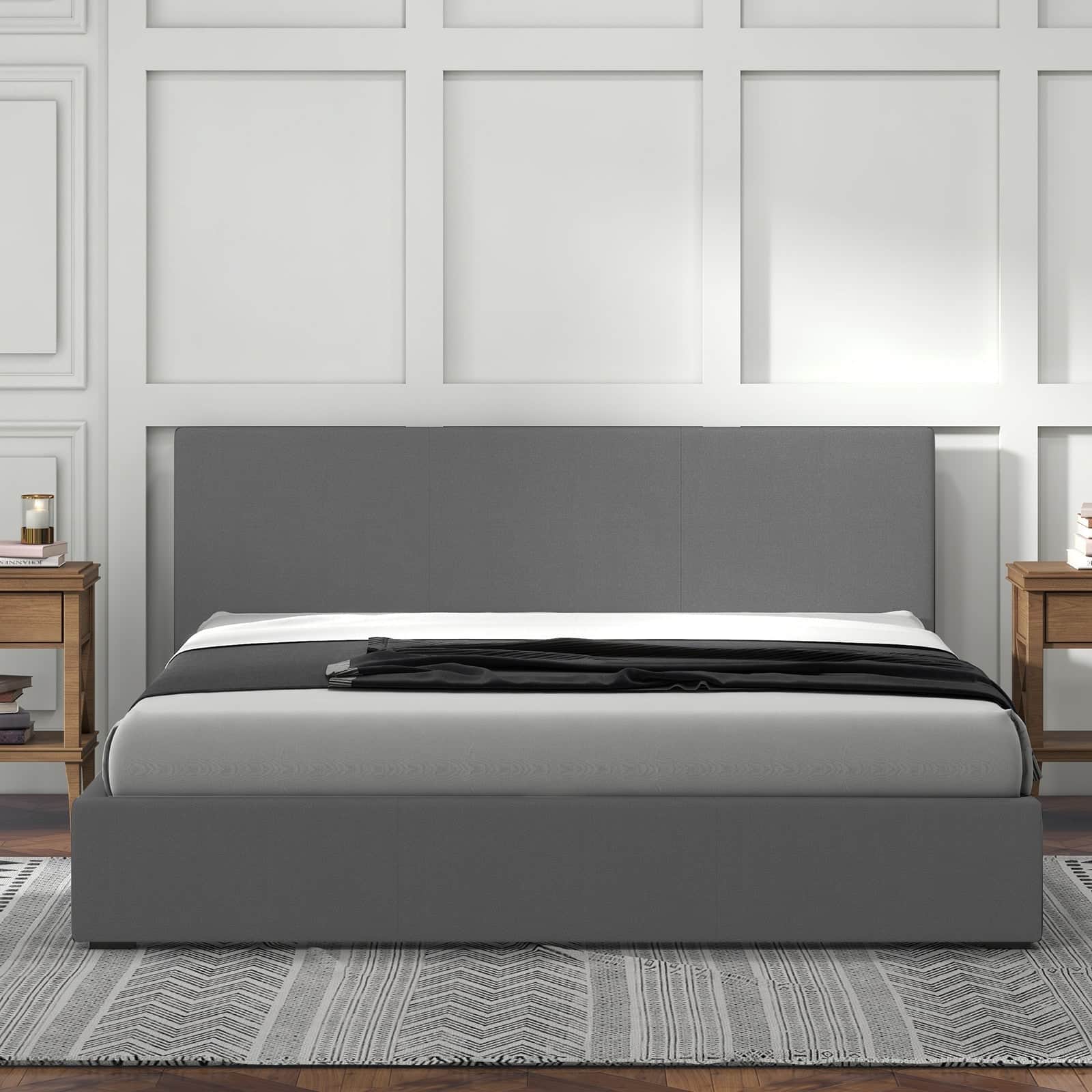 Gas Lift Storage Bed with Headboard Grey Double