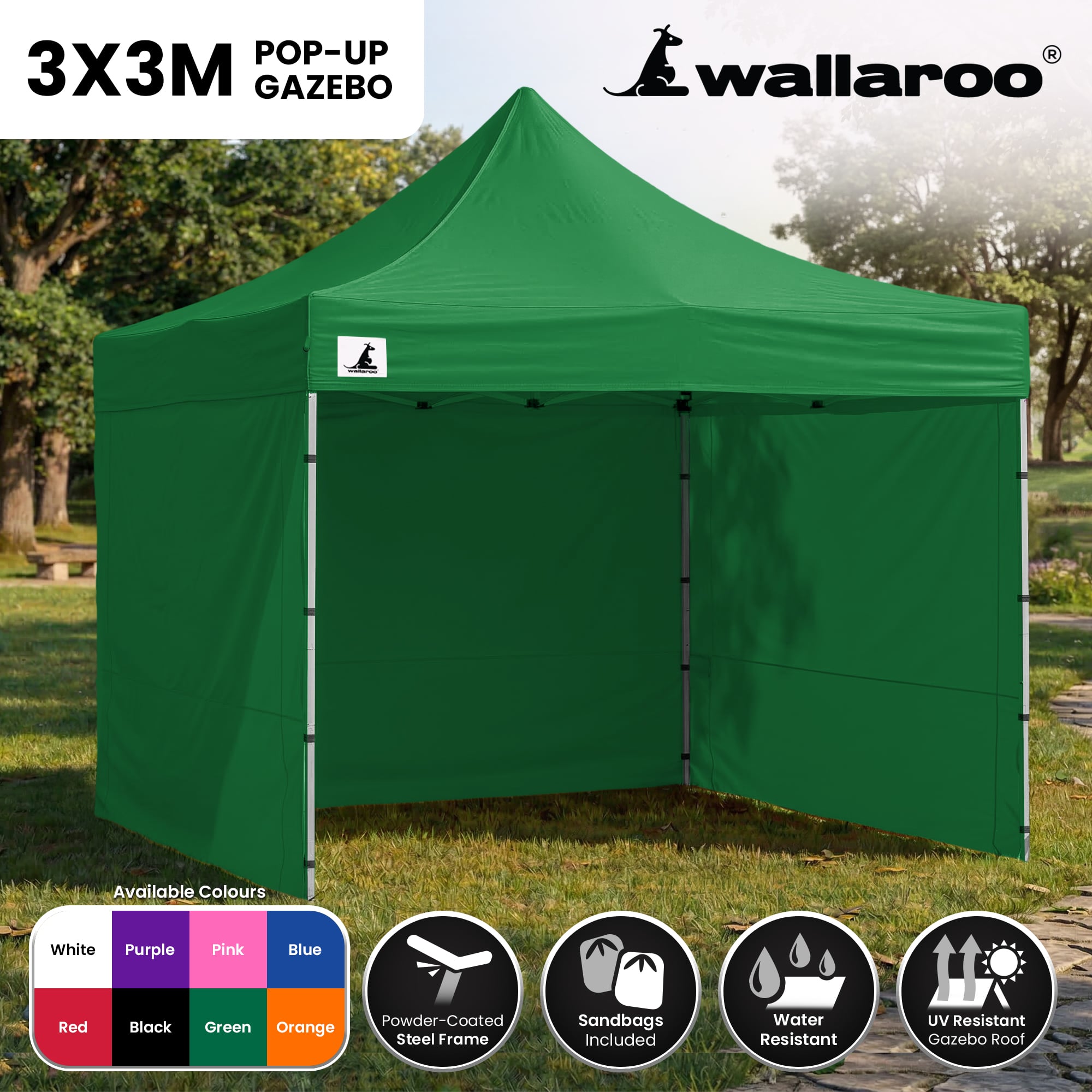 PopUp Gazebo Green 3x3m 3x3cm