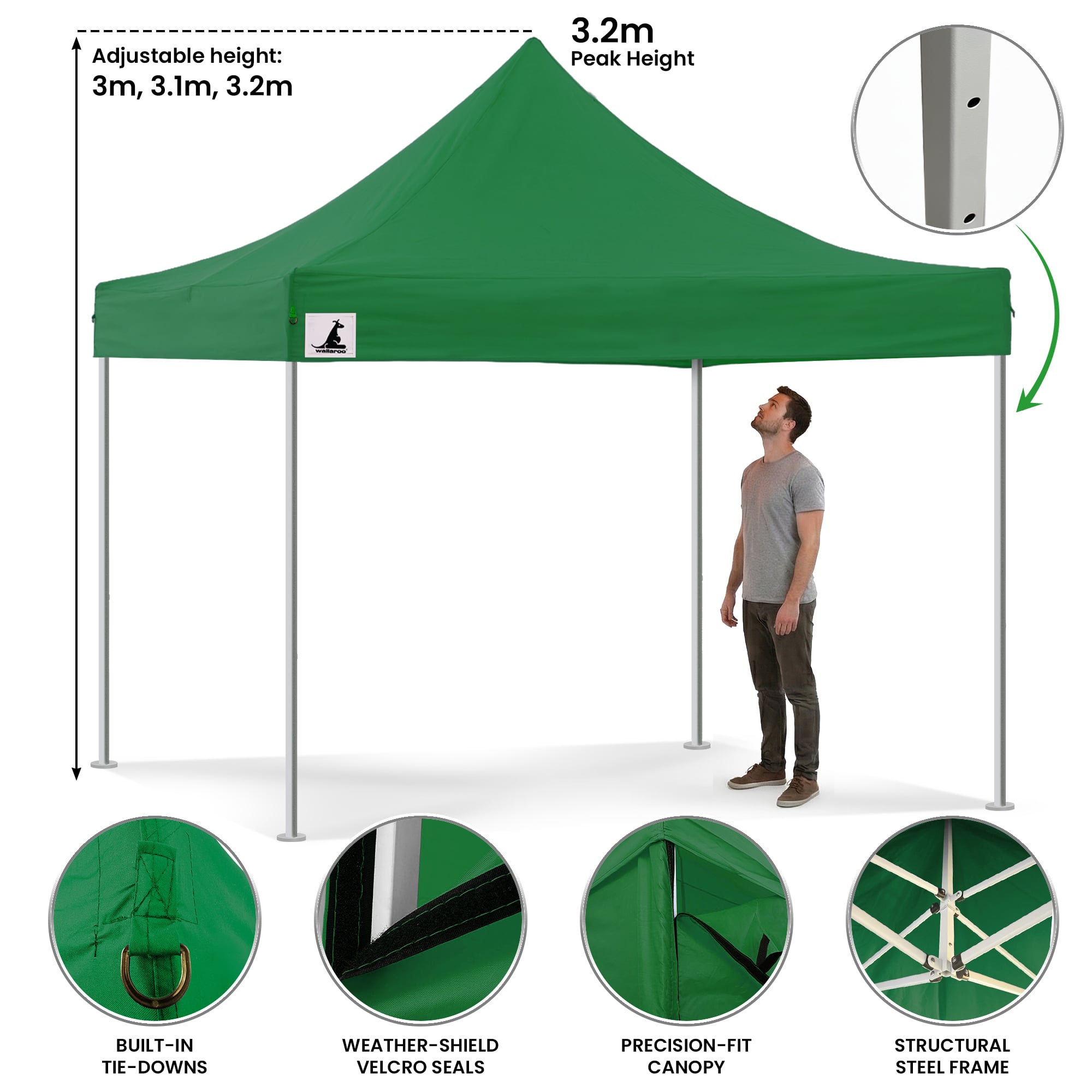 PopUp Gazebo Green 3x3m 3x3cm