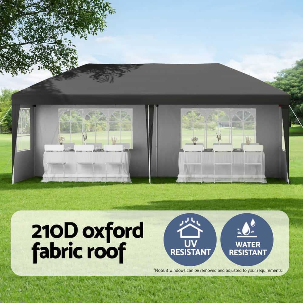 Gazebo 3x6m Pop Up Marquee Wedding Party Outdoor Camping Canopy Grey