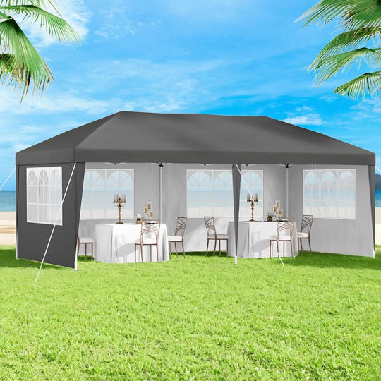 Gazebo 3x6m Pop Up Marquee Wedding Party Outdoor Camping Canopy Grey, Grey colour