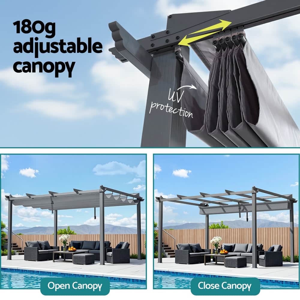 Gazebo Outdoor Garden Pergola Aluminium Frame Adjustable Canopy 3x4m Grey