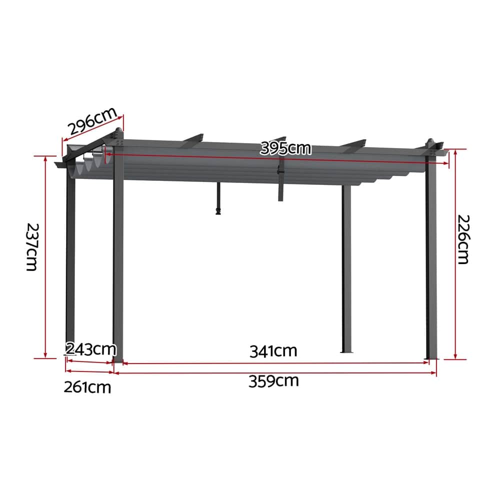 Gazebo Outdoor Garden Pergola Aluminium Frame Adjustable Canopy 3x4m Grey