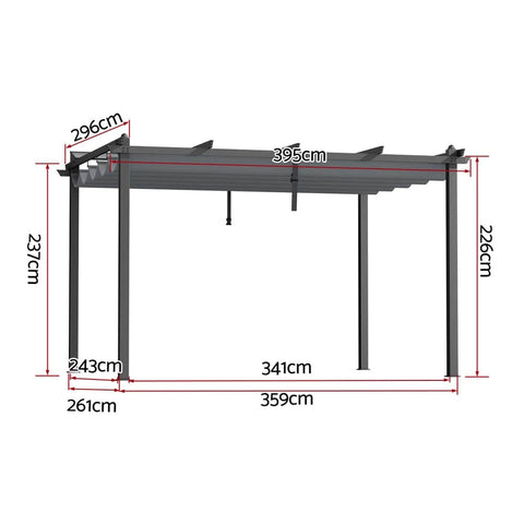 Gazebo Outdoor Garden Pergola Aluminium Frame Adjustable Canopy 3x4m Grey