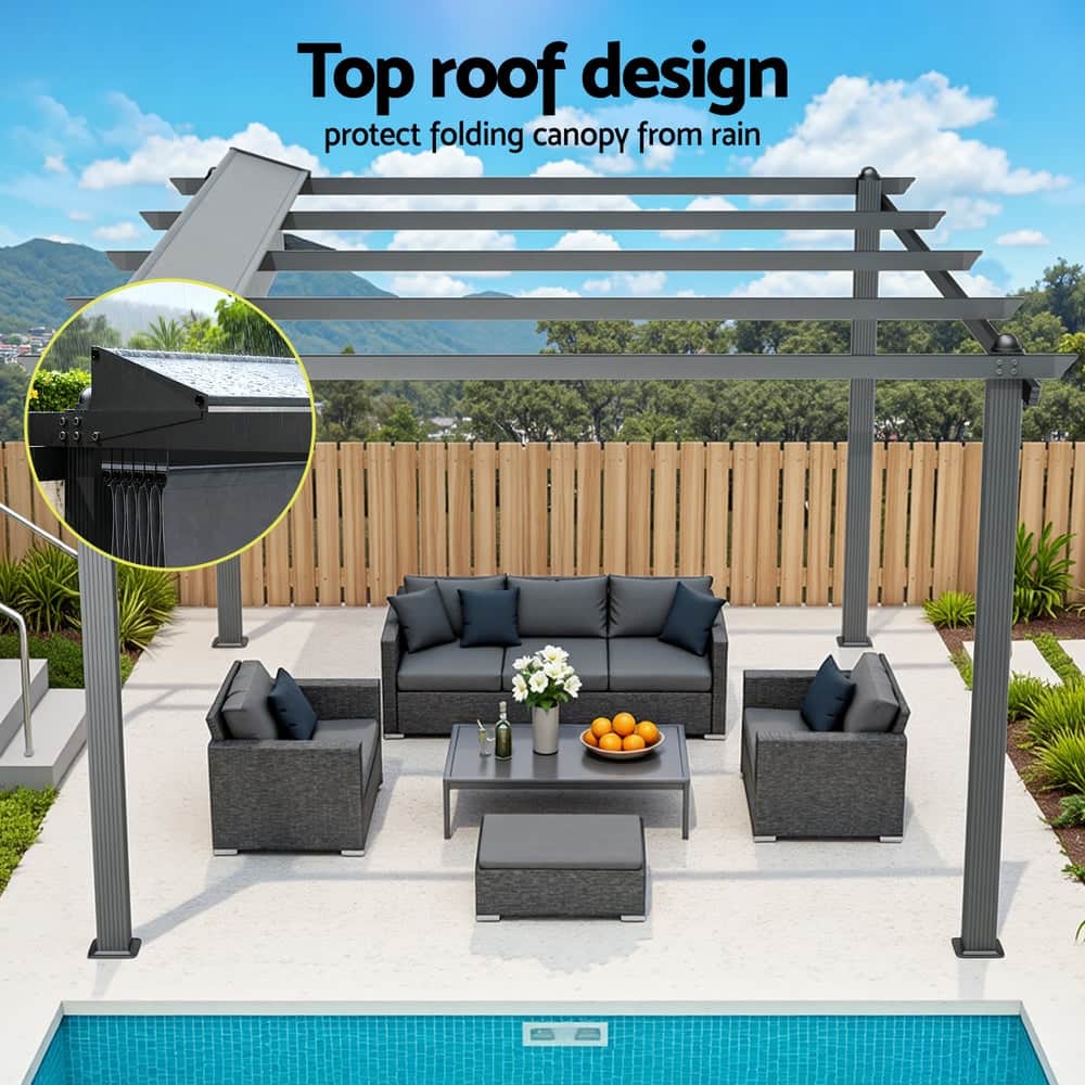 Gazebo Outdoor Garden Pergola Aluminium Frame Adjustable Canopy 3x4m Grey