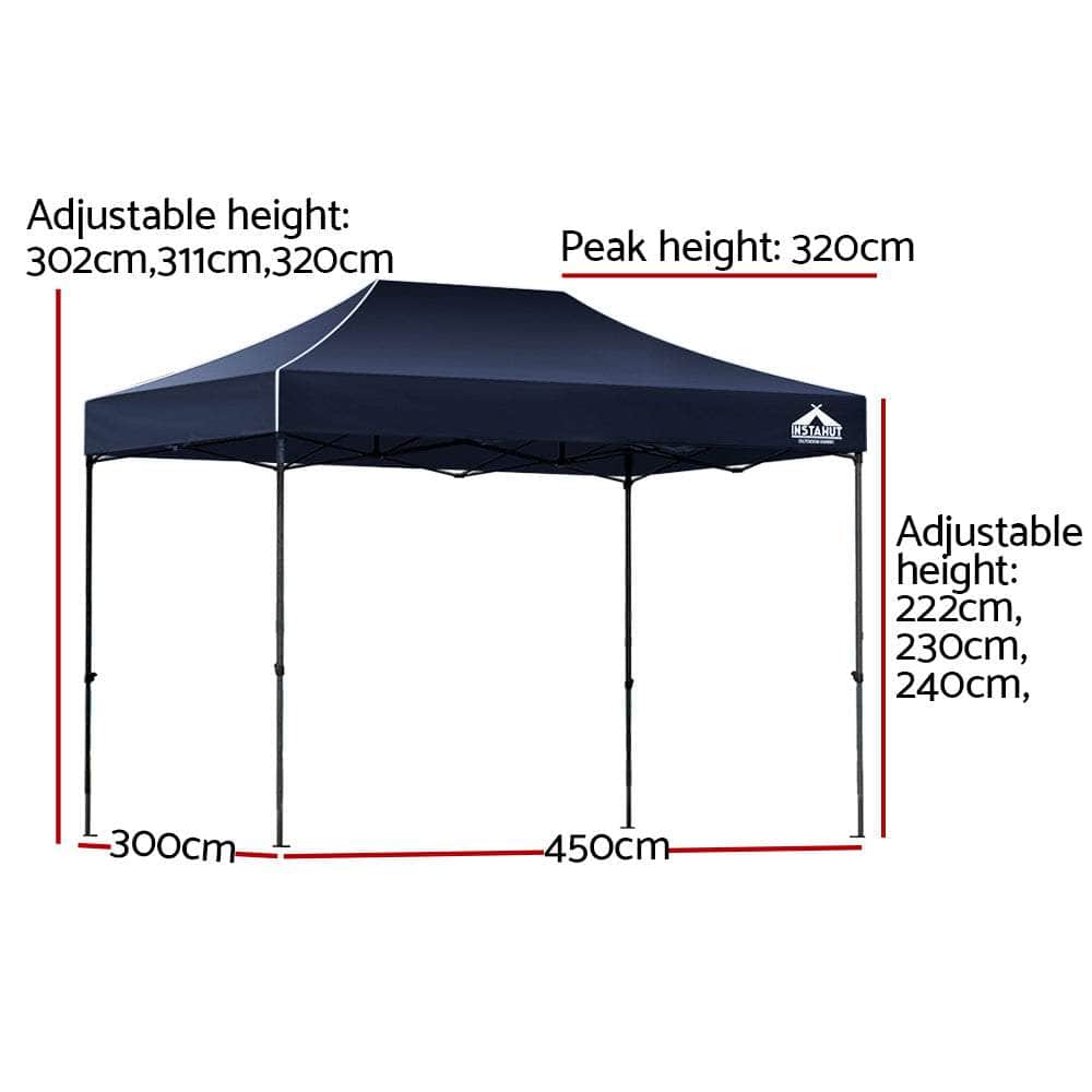 Gazebo Pop Up 3x4.5m Marquee Folding Outdoor Wedding Camping Tent Shade Canopy Navy