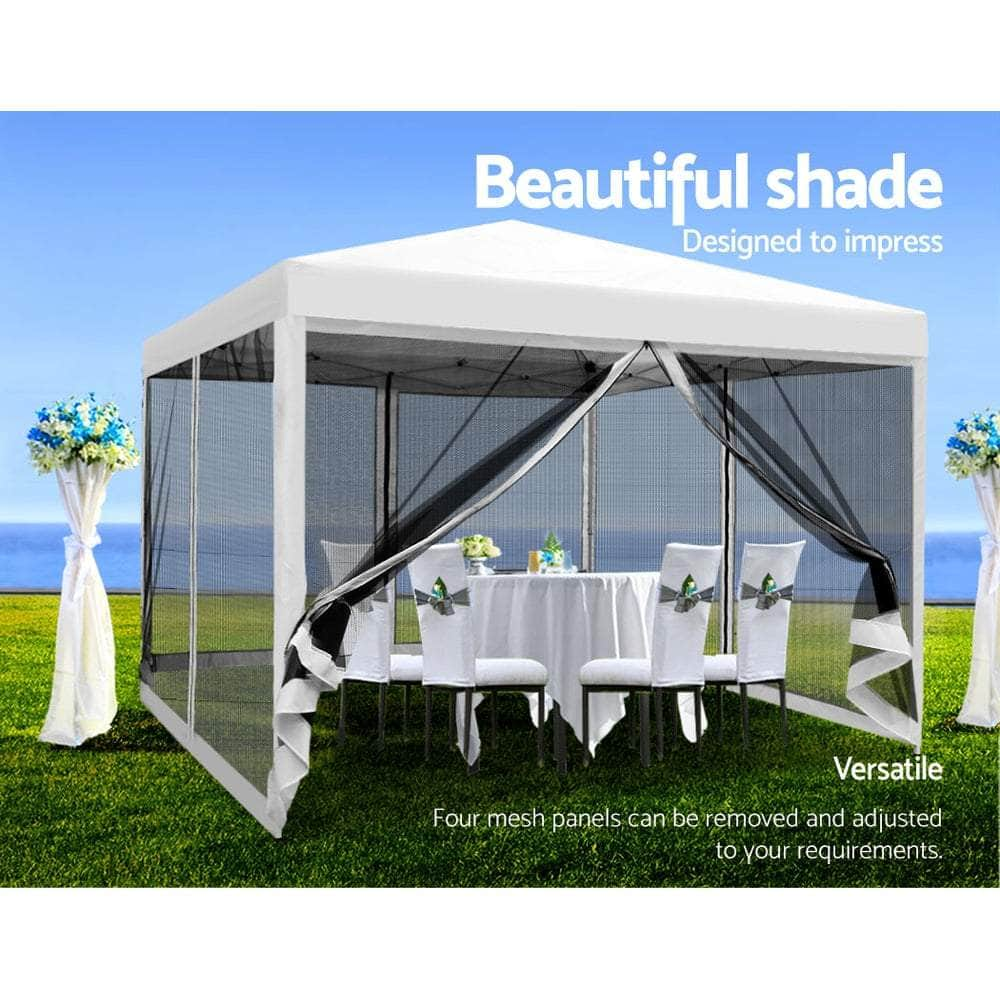 Gazebo Pop Up Marquee 3x3 Wedding Side Mesh Wall Outdoor Gazebos White