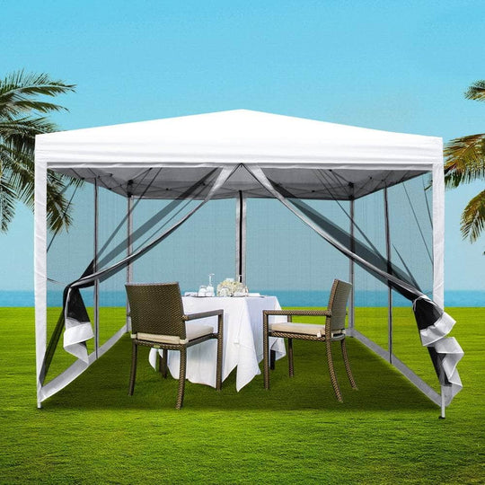 Pop Up Gazebo 3x3m Wedding Party Tent Waterproof Mesh Walls