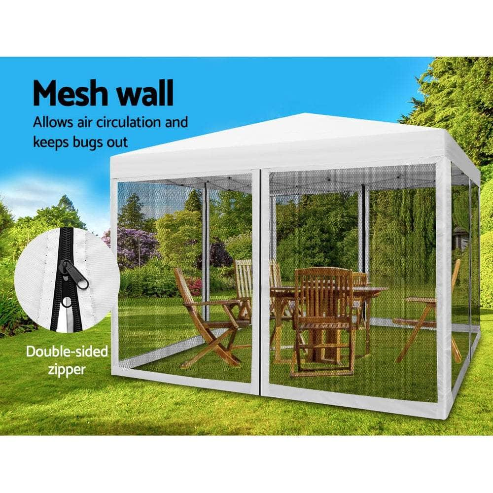 Gazebo Pop Up Marquee 3x3 Wedding Side Mesh Wall Outdoor Gazebos White