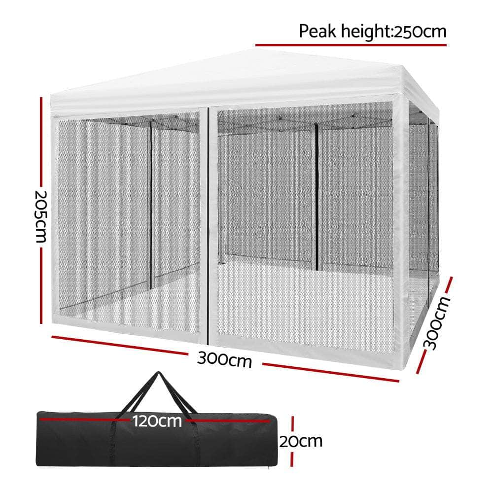 Gazebo Pop Up Marquee 3x3 Wedding Side Mesh Wall Outdoor Gazebos White