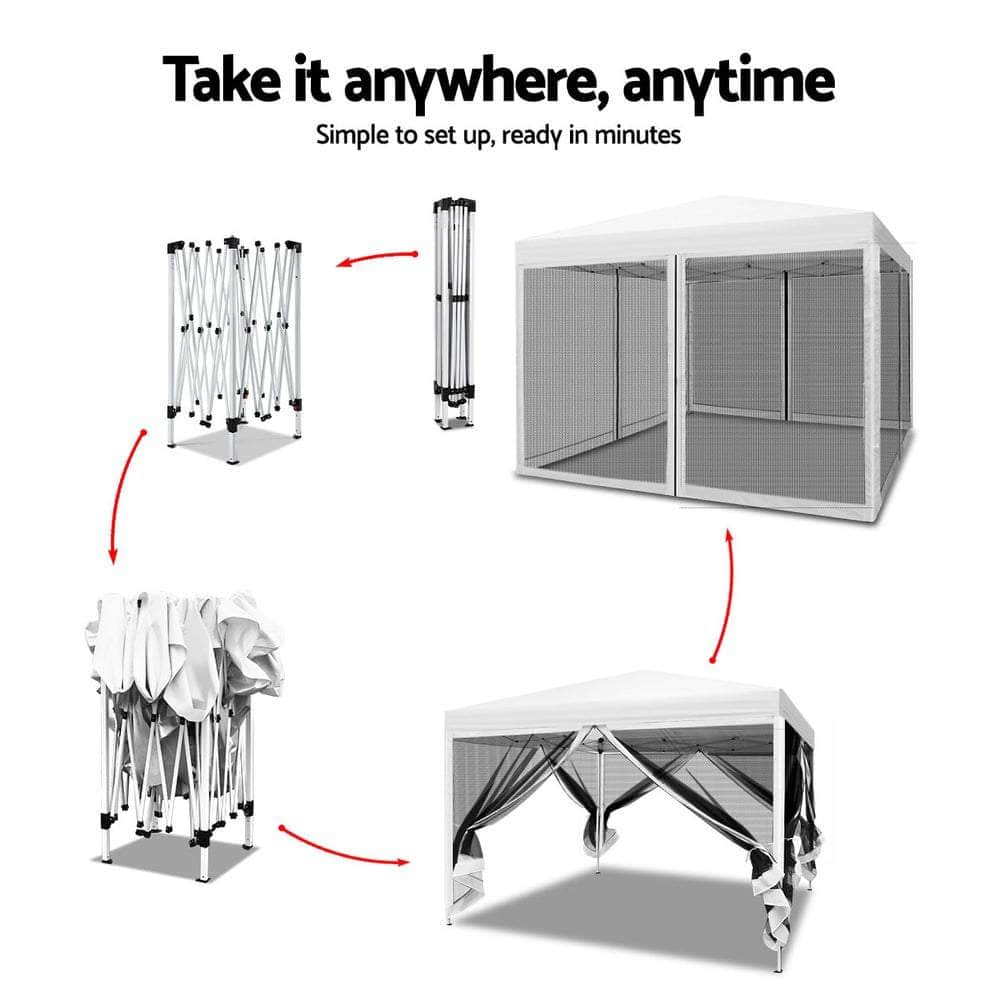 Gazebo Pop Up Marquee 3x3 Wedding Side Mesh Wall Outdoor Gazebos White