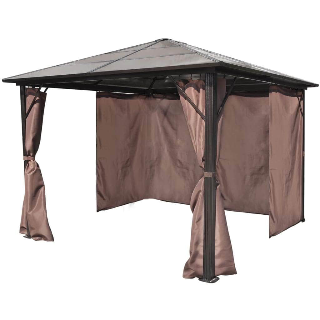 Gazebo with Curtain Brown Aluminium