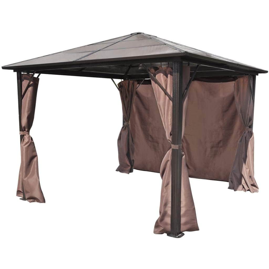 Gazebo with Curtain Brown Aluminium