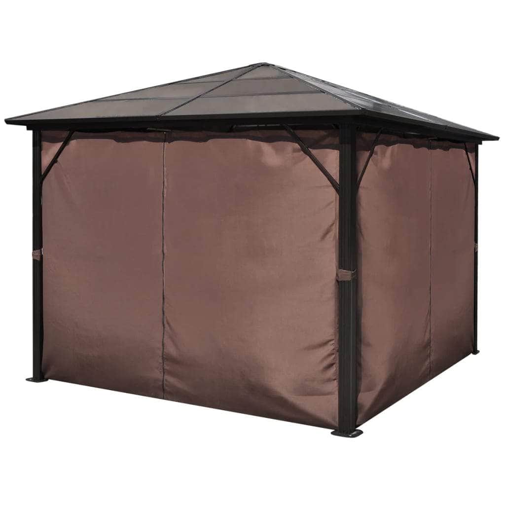 Gazebo with Curtain Brown Aluminium