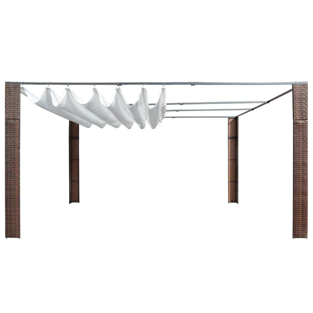 Gazebo with Roof Poly Rattan  Brown and Cream
