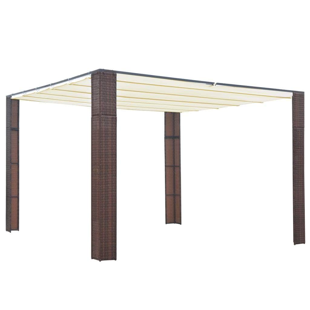 Gazebo with Roof Poly Rattan Brown and Cream