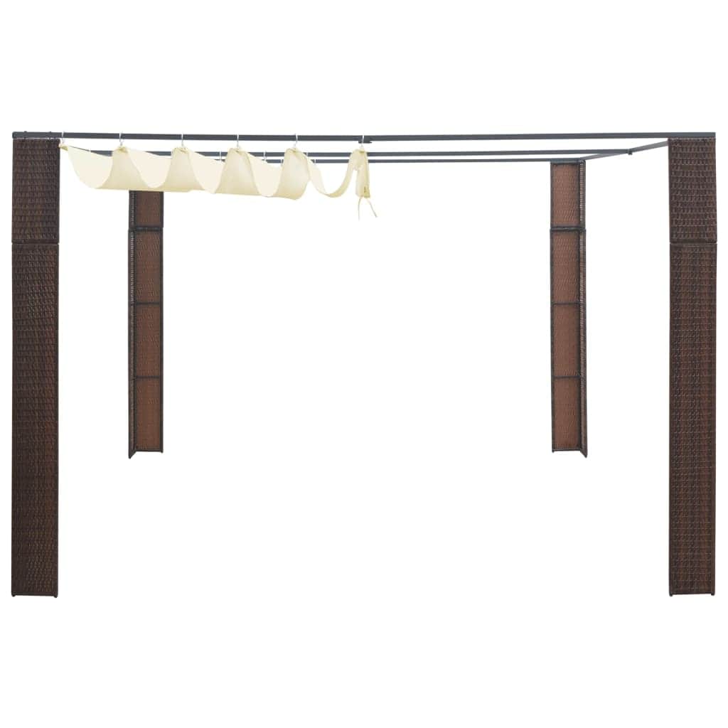 Gazebo with Roof Poly Rattan Brown and Cream