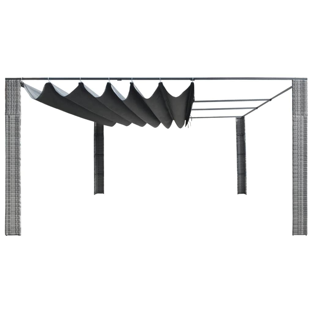 Gazebo with Sliding Roof Poly Rattan Grey and Anthracite