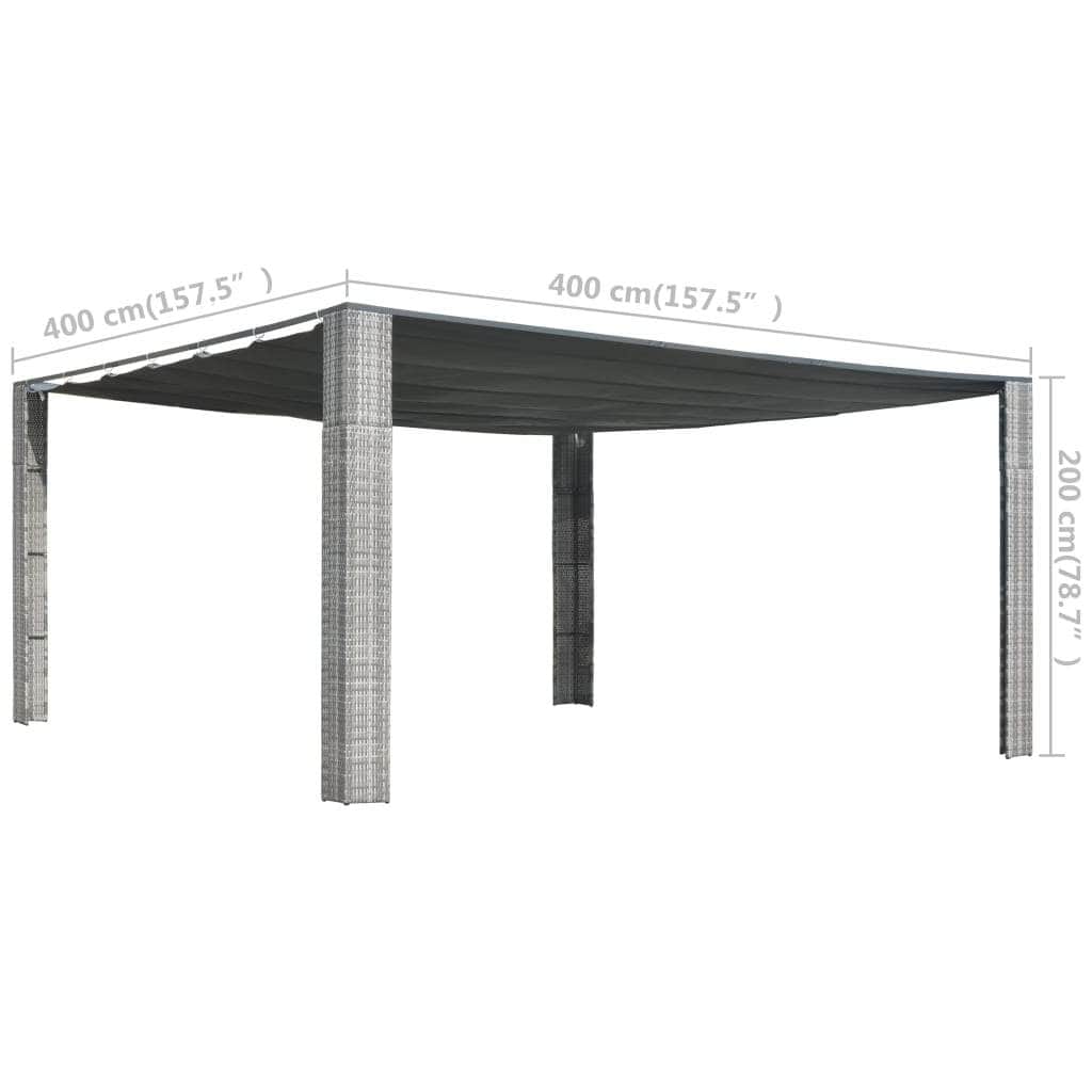 Gazebo with Sliding Roof Poly Rattan Grey and Anthracite
