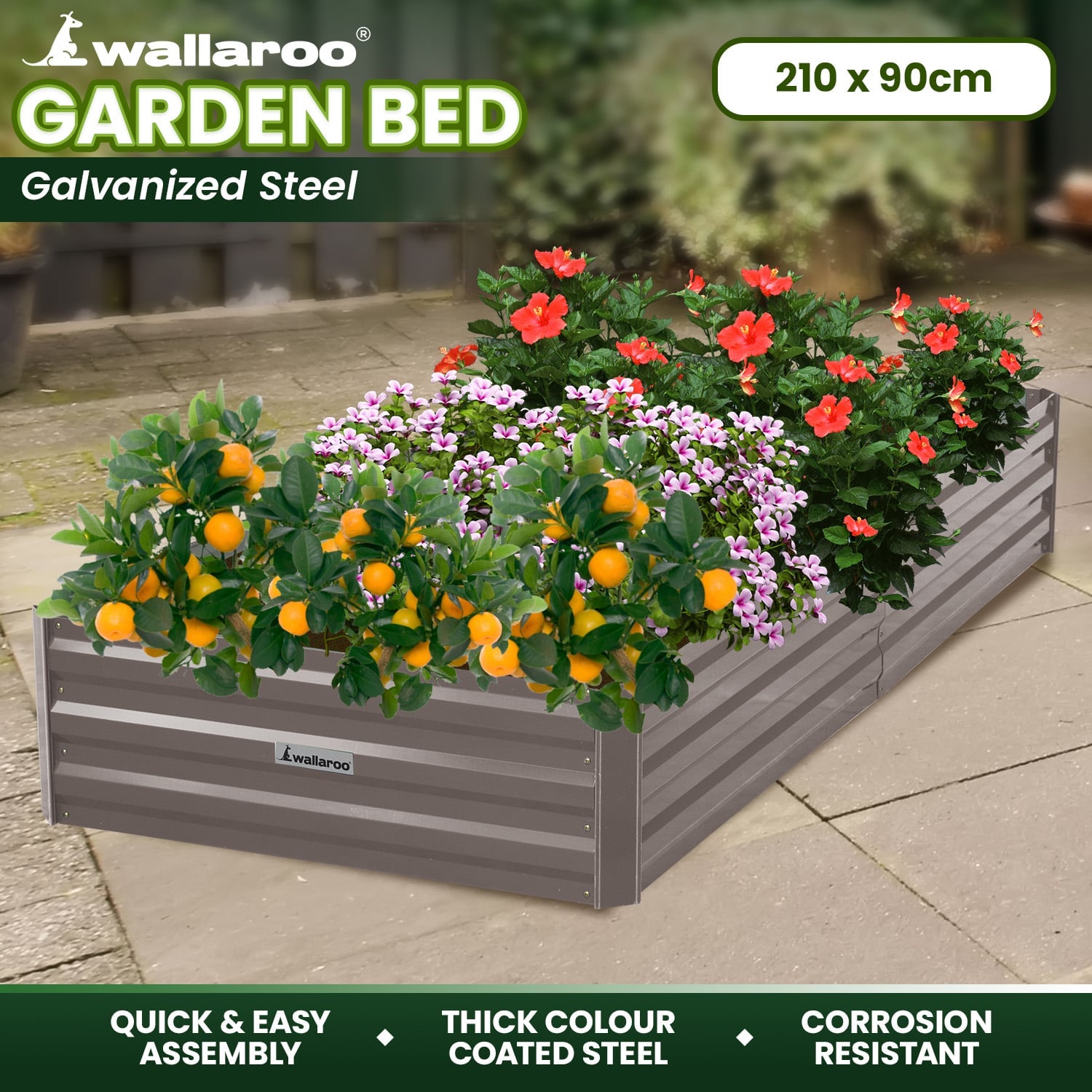 Garden Bed Galvanized Steel Grey 210x90x30cm