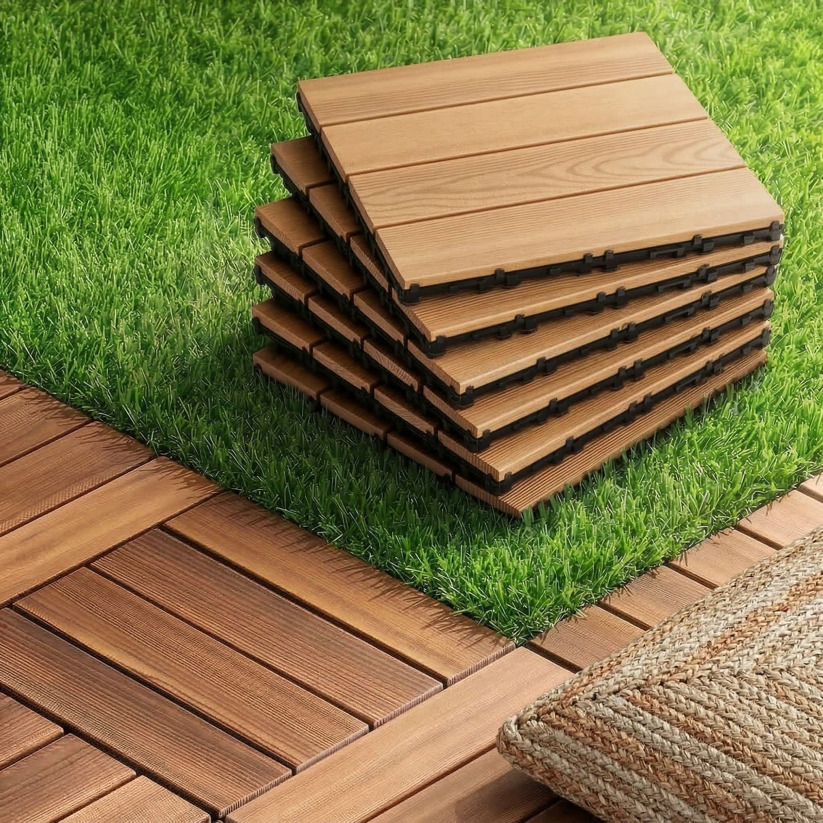 Wood finish - Interlocking Wood Deck Tiles 27pc 30x30cm