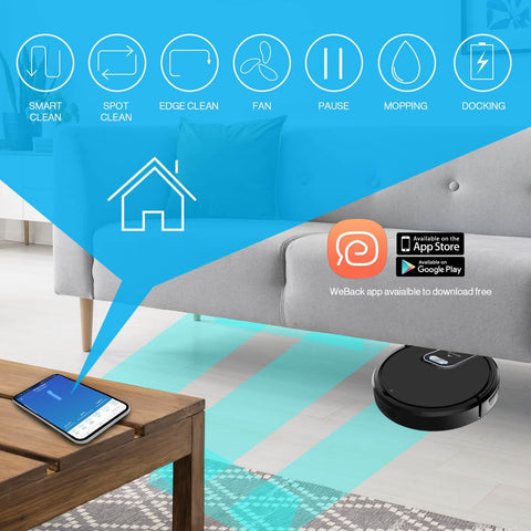 Genie Gmax Wi-Fi Robotic Vacuum Cleaner Smart Auto Mop Floor Cleaner Black