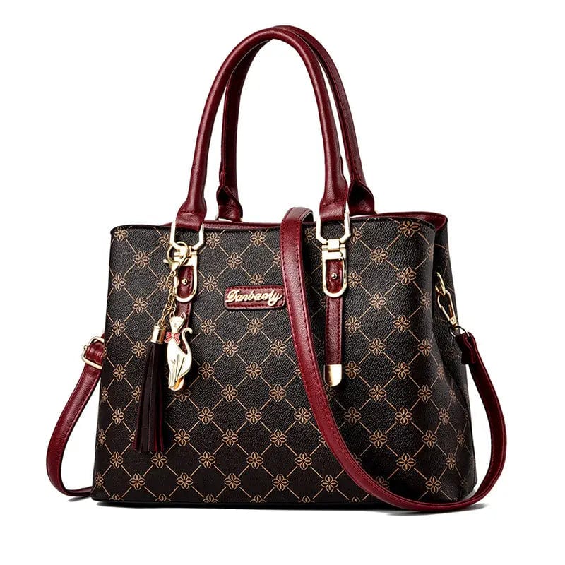 Geometric Pattern Handbag with Tassel Decor and Zipper - Elegant Crossbody Purse for Mother's Day