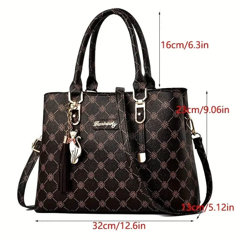 Geometric Pattern Handbag with Tassel Decor and Zipper - Elegant Crossbody Purse for Mother's Day