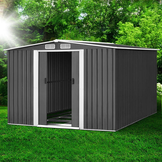 Giantz Grey Gab Abc - 2.58X3.14M Garden Shed With Metal Base And Sliding Door
