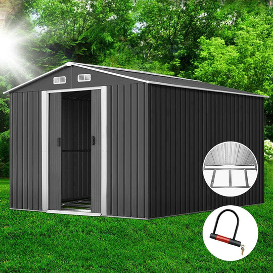 Giantz Grey Gab Abc - 2.6X3.9M Garden Shed With Metal Base And Sliding Door