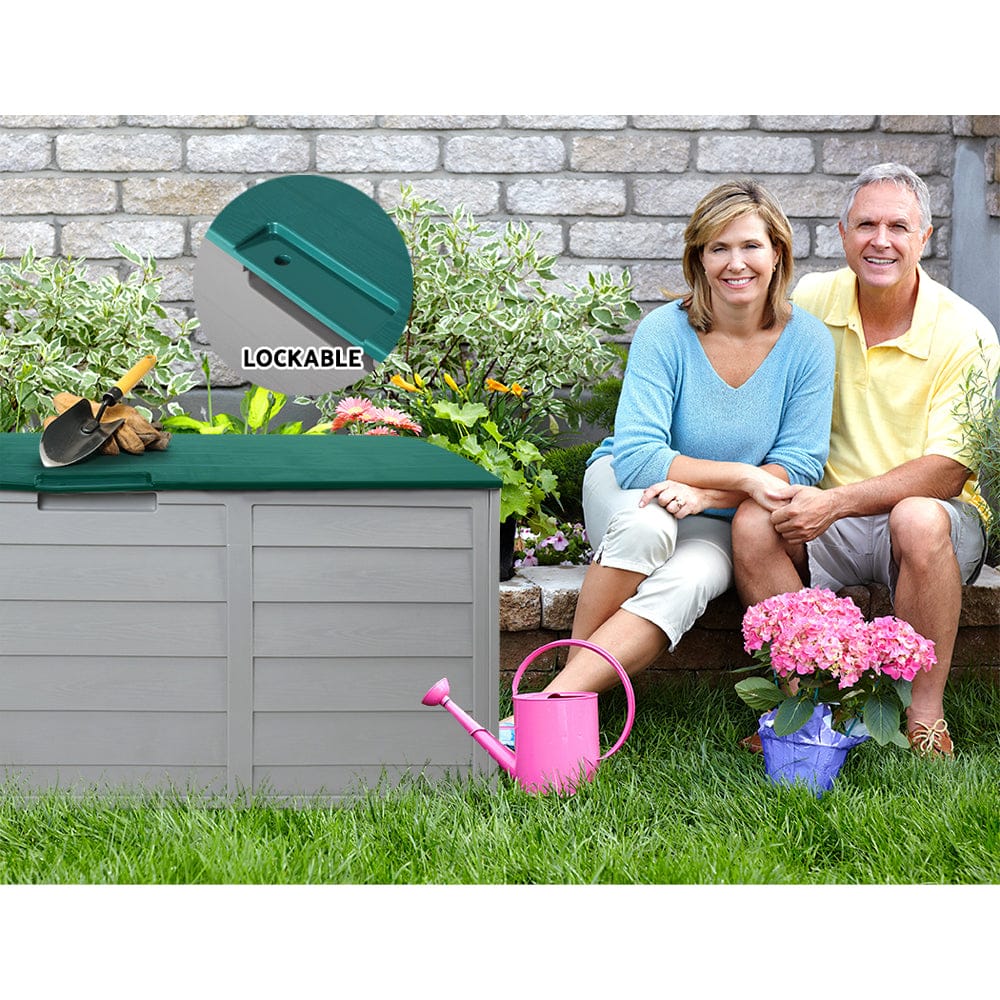 Outdoor Storage Box 290L Lockable Organiser Garden Deck Shed Tool Green - Outdoor Storage Boxes